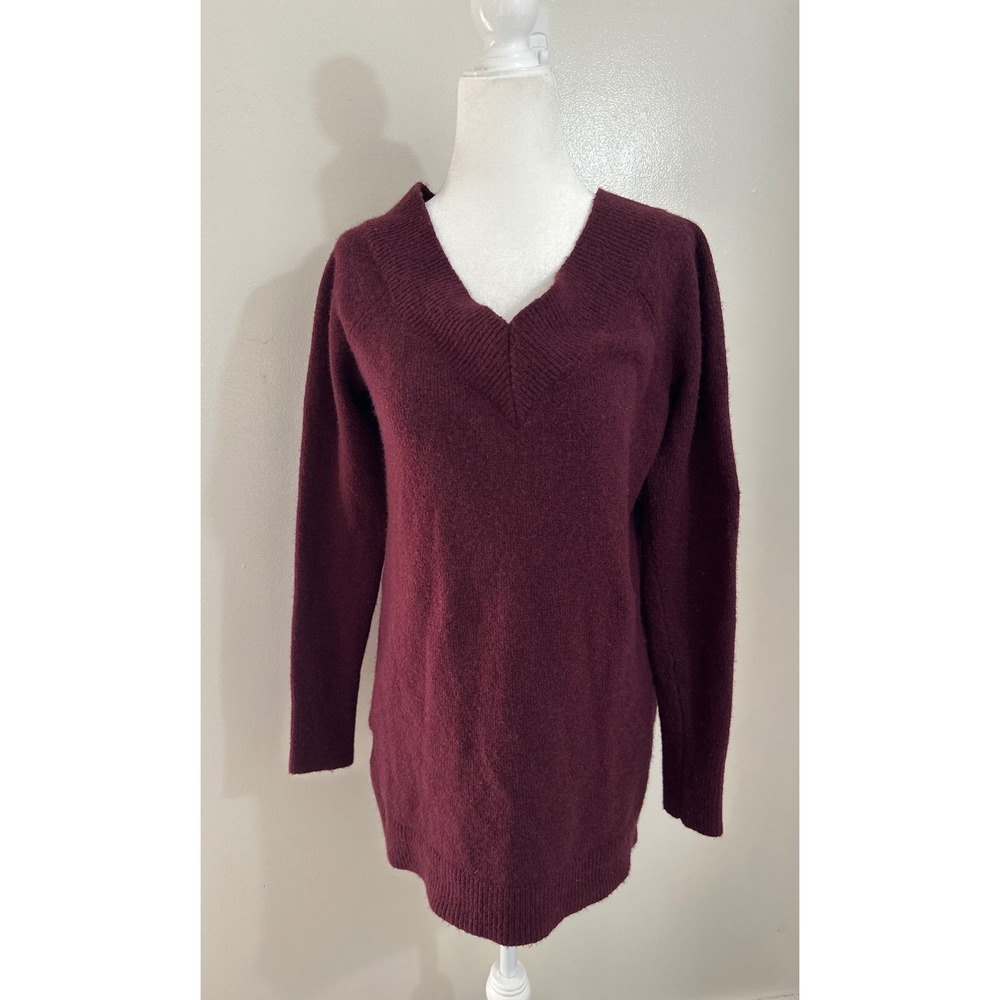 Loft Womens Small Burgundy Merino Wool Blend V-Neck Tunic Sweater 482692